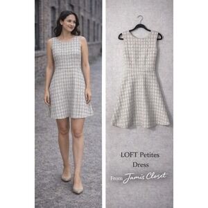 LOFT Petites Black White Textured Fit Flare Dress
